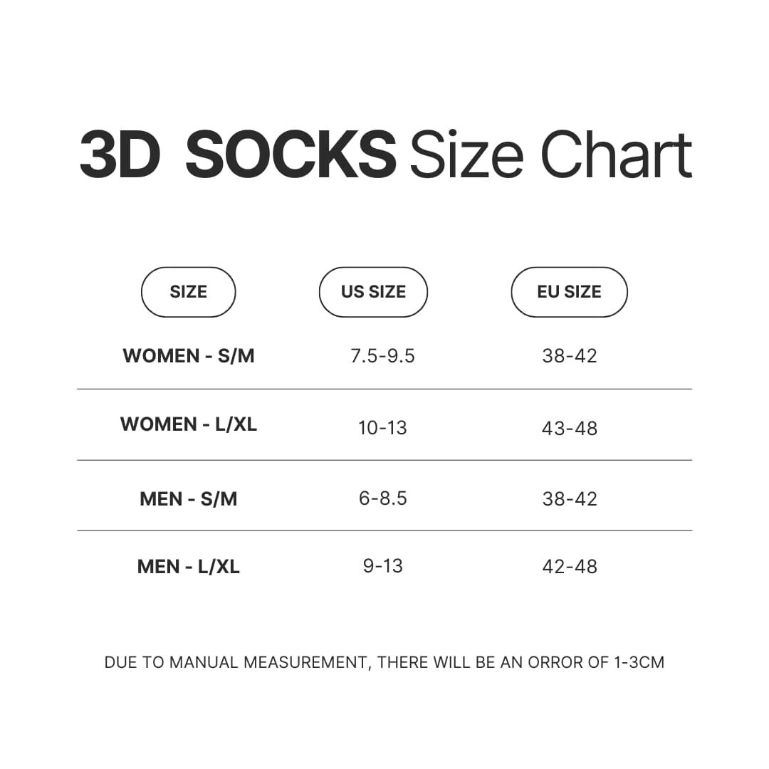 3D Socks Size Chart - Genshin Impact AU Store