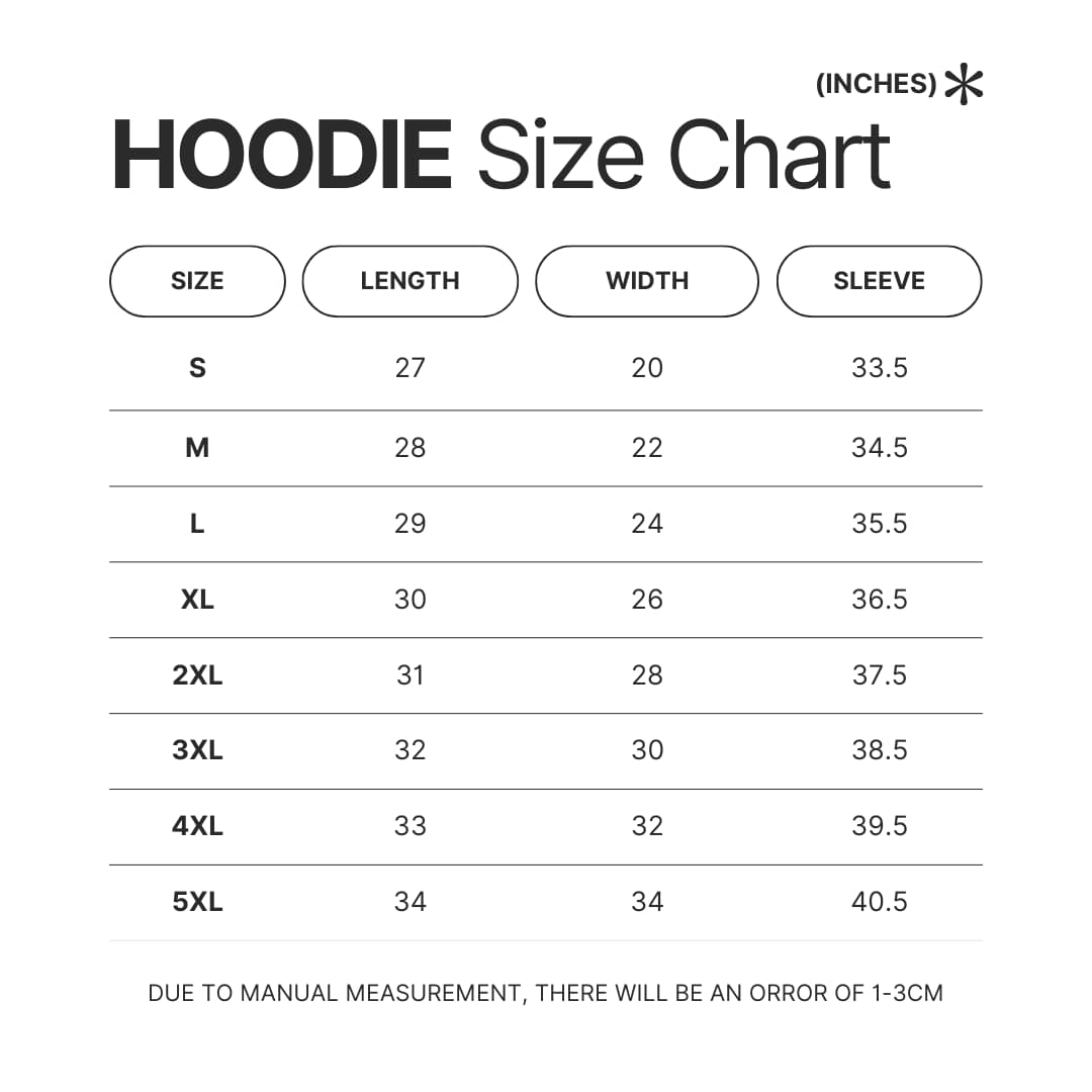 Hoodie Size Chart - Genshin Impact AU Store