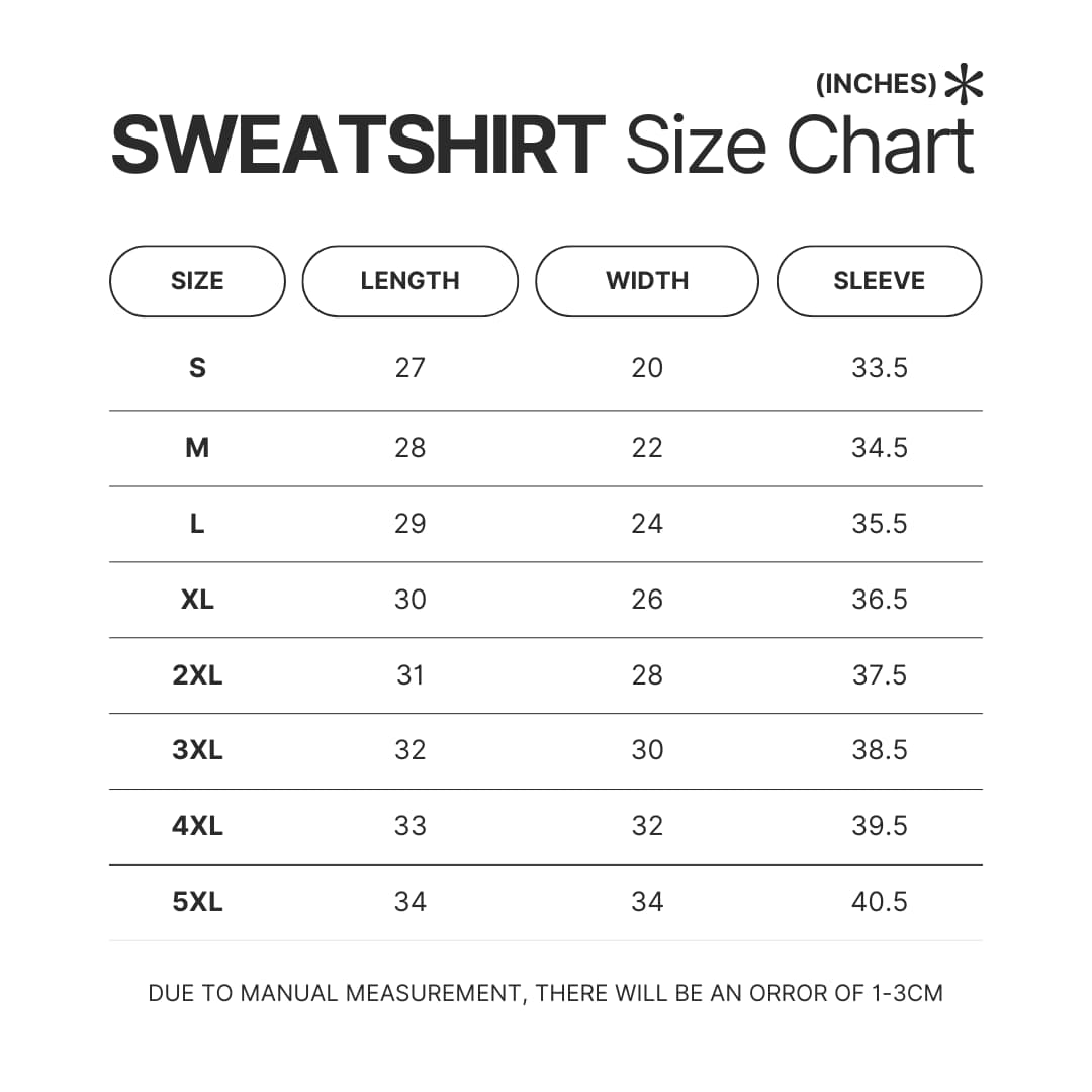 Sweatshirt Size Chart - Genshin Impact AU Store