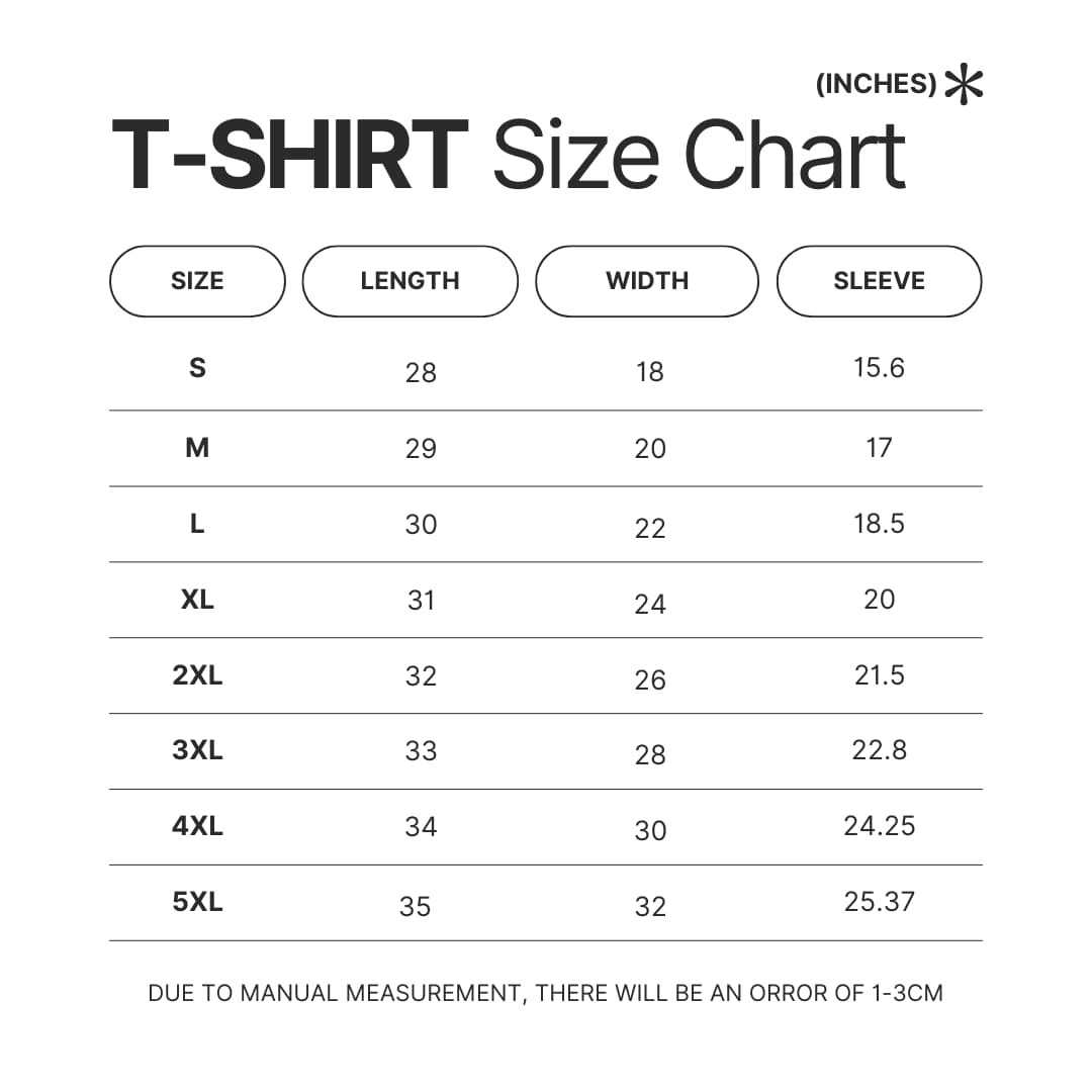 T shirt Size Chart - Genshin Impact AU Store