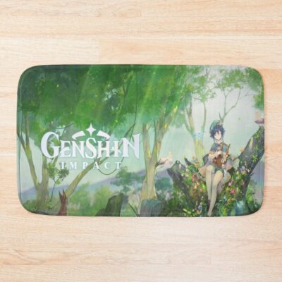 Genshin Impact Venti Harp Squirrel Wood Bath Mat