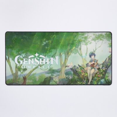 Genshin Impact Venti Harp Squirrel Wood Mouse Pad