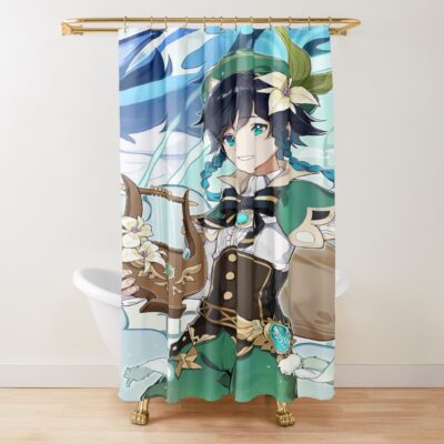 Genshin Impact Venti Dvalin And Wolf Of The North Official Artwork Shower Curtain