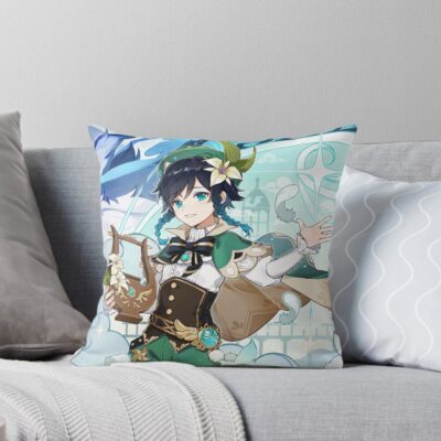 Genshin Impact Venti Dvalin And Wolf Of The North Official Artwork Throw Pillow